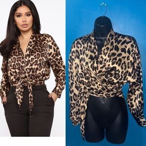 Animal Print Wrap Top
